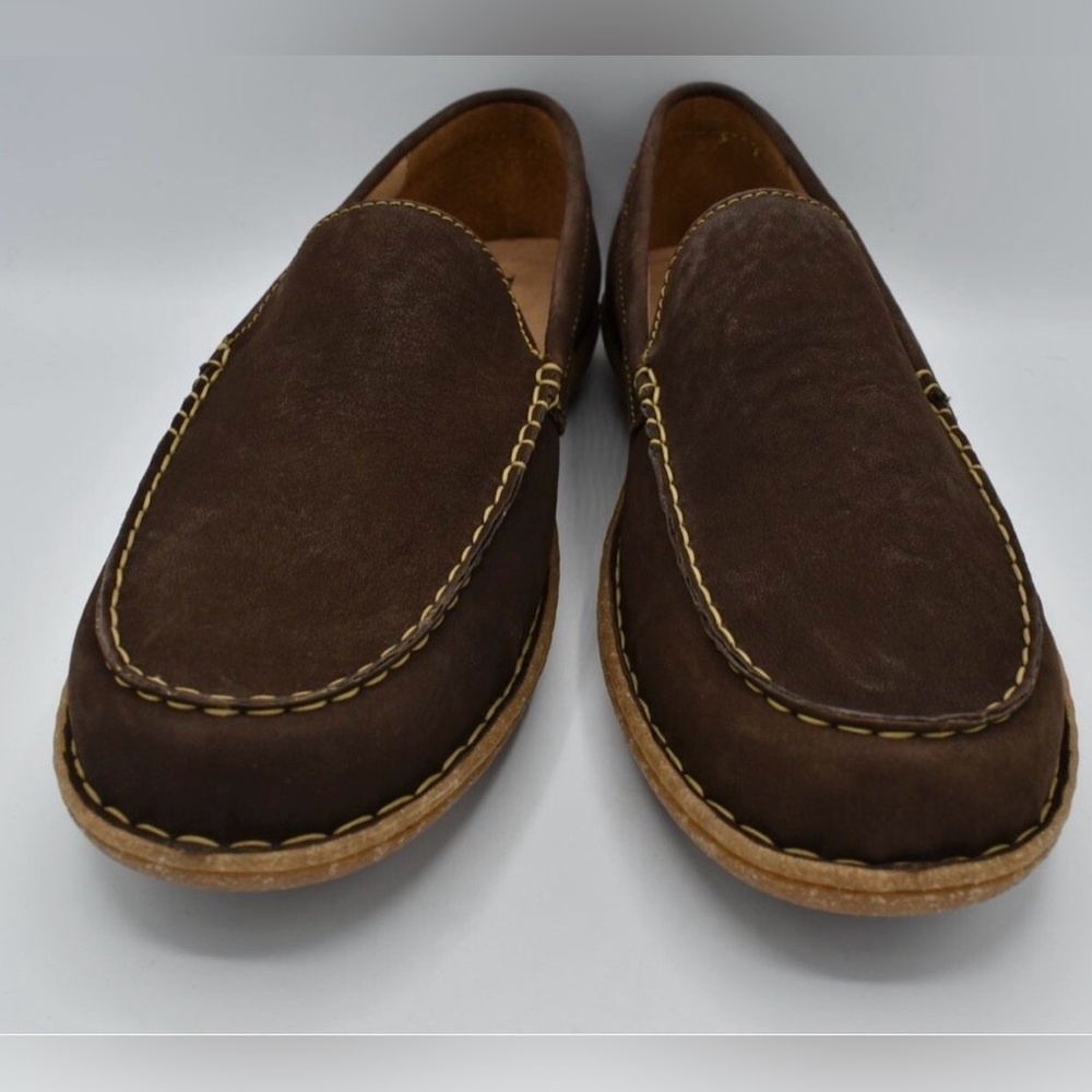 Born Mens Size 9.5 Naldo Brown Moc Toe Suede Loafers Shoes